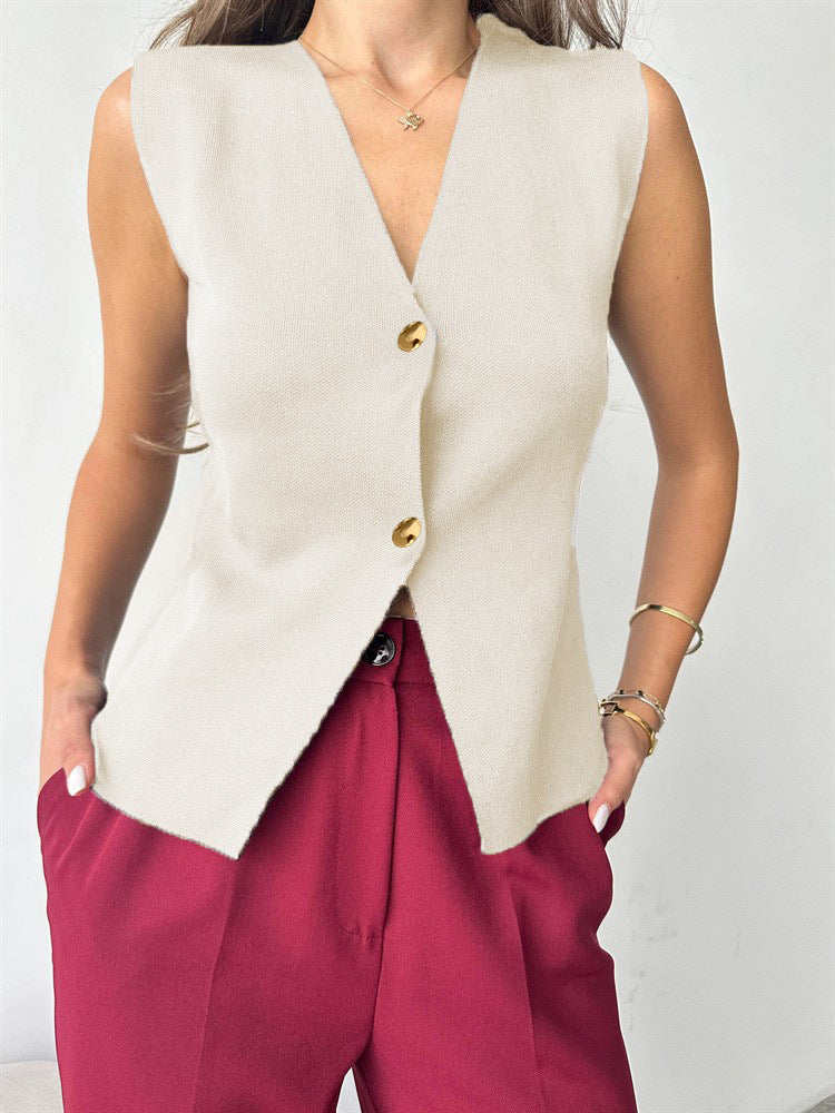 Women's Metal Buckle Split Knitted Vest