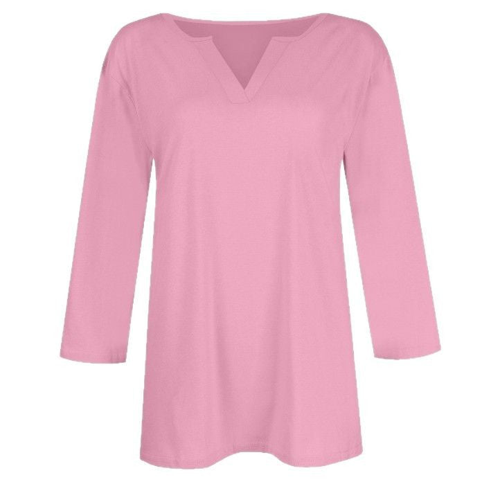 Three-quarter-sleeve Solid-color T-shirt Top