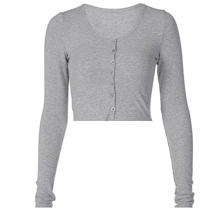 Women's Solid-Colored Single-Breasted Slim-Fit Long-Sleeve Top