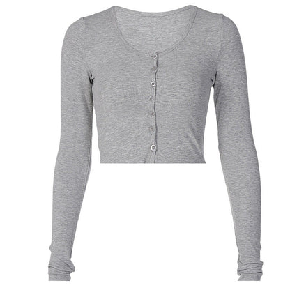 Women's Solid-Colored Single-Breasted Slim-Fit Long-Sleeve Top