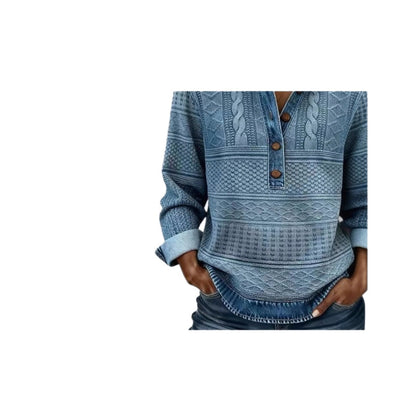 European And American Style Knitted Lapel Long-Sleeve Shirt For Women