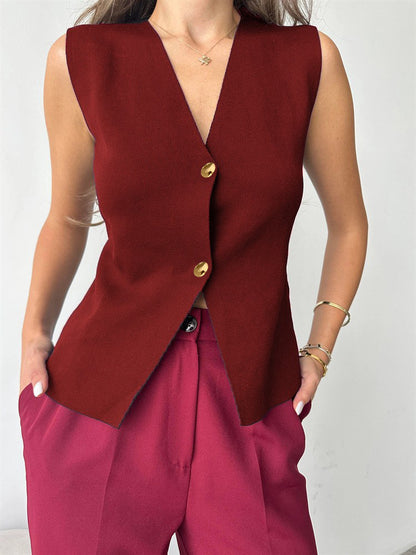 Women's Metal Buckle Split Knitted Vest