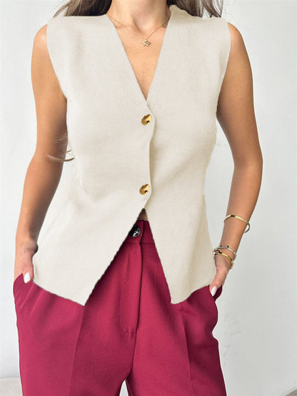 Women's Metal Buckle Split Knitted Vest