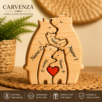 Art Wooden Bear Family Puzzle Personalized Name Custom Home Decor