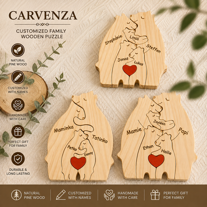 Art Wooden Bear Family Puzzle Personalized Name Custom Home Decor