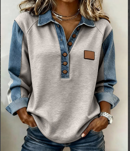 European And American Style Knitted Lapel Long-Sleeve Shirt For Women