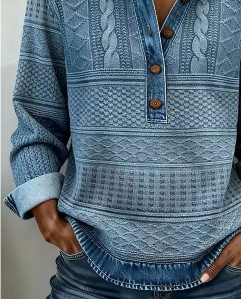 European And American Style Knitted Lapel Long-Sleeve Shirt For Women