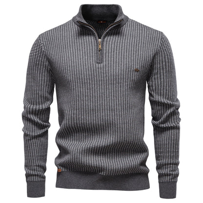 Mens Thickened Half-Zip Stand-Up Collar Casual Sweater