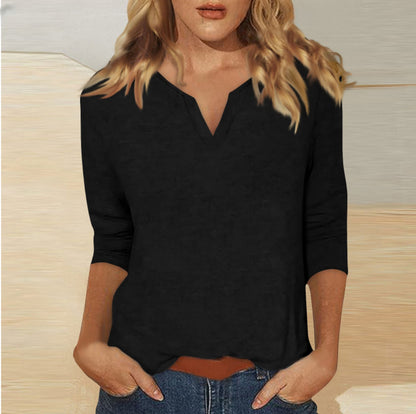Three-quarter-sleeve Solid-color T-shirt Top