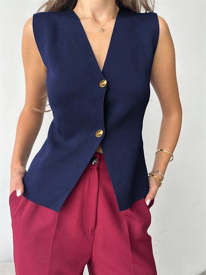 Women's Metal Buckle Split Knitted Vest